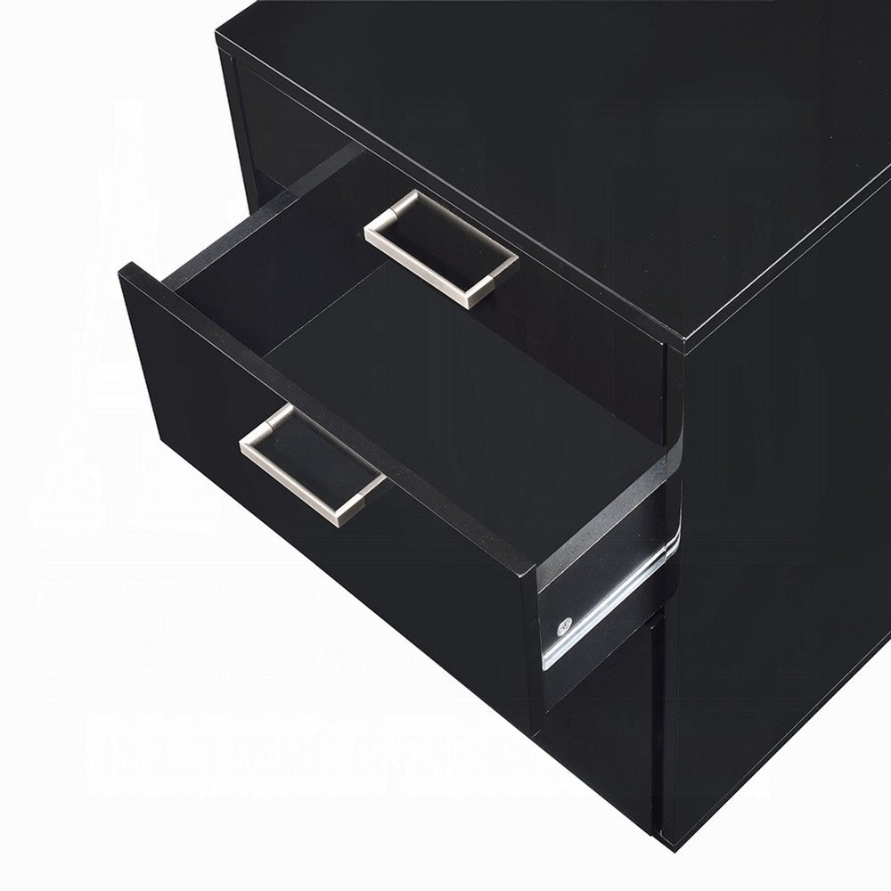 Bard File Cabinet | 3 Drawers w Chrome Metal Handles | Black High Gloss