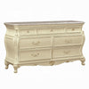 Cheny Wide Dresser | 7 Drawers | Granite Top | Baroque Style Pearl White