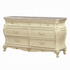 Cheny Wide Dresser | 7 Drawers | Granite Top | Baroque Style Pearl White