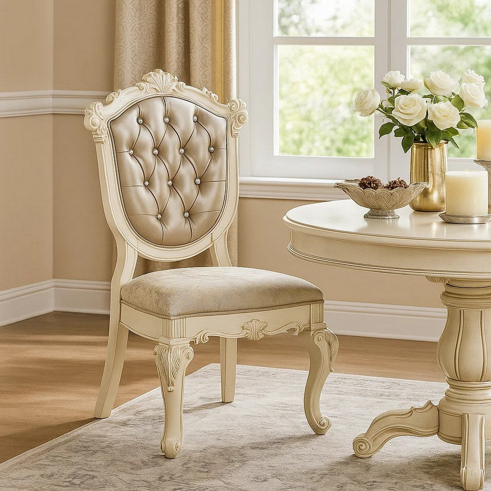 Cheny Dining Side Chair Set of 2 | Faux Leather | Baroque Pearl Beige