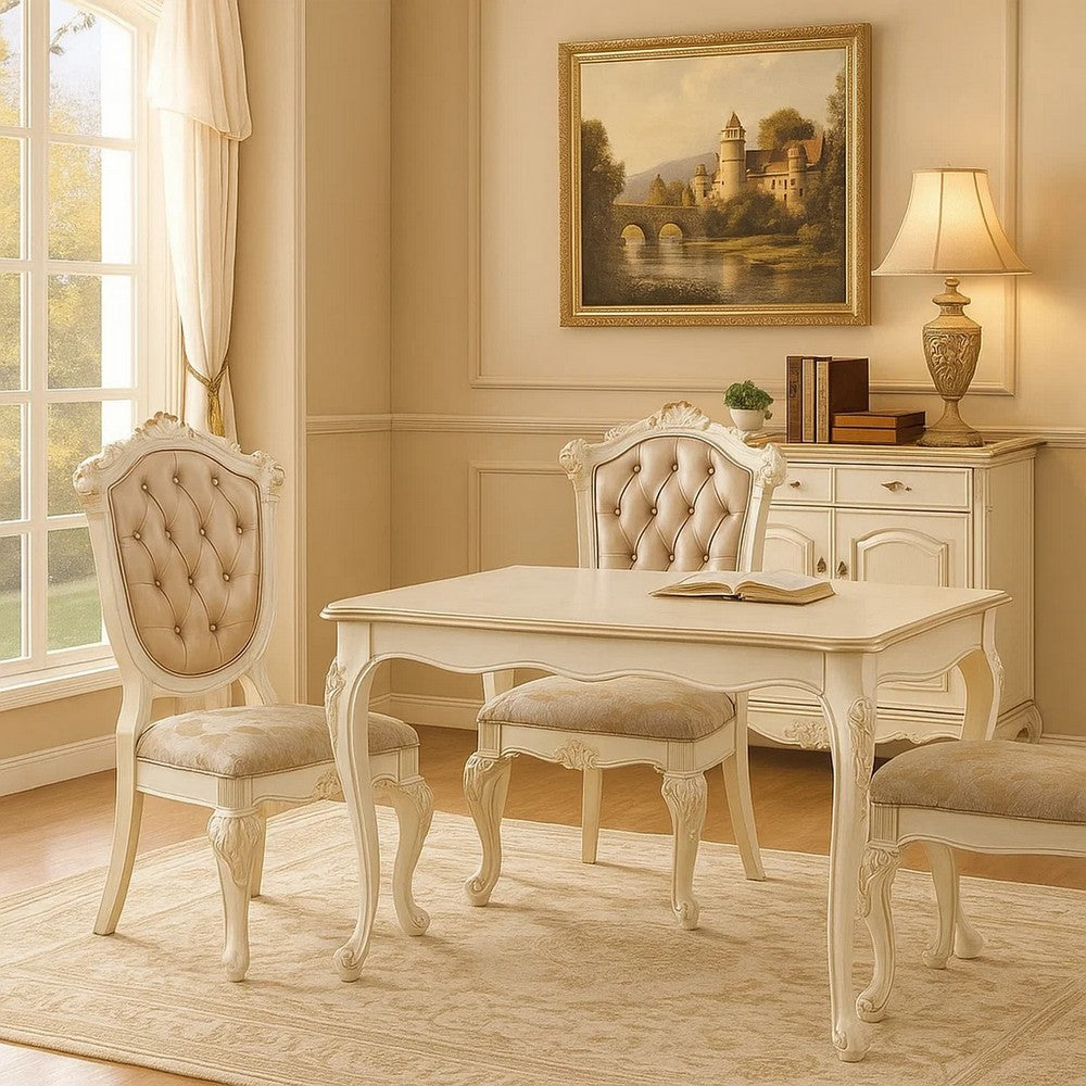 Cheny Dining Side Chair Set of 2 | Faux Leather | Baroque Pearl Beige
