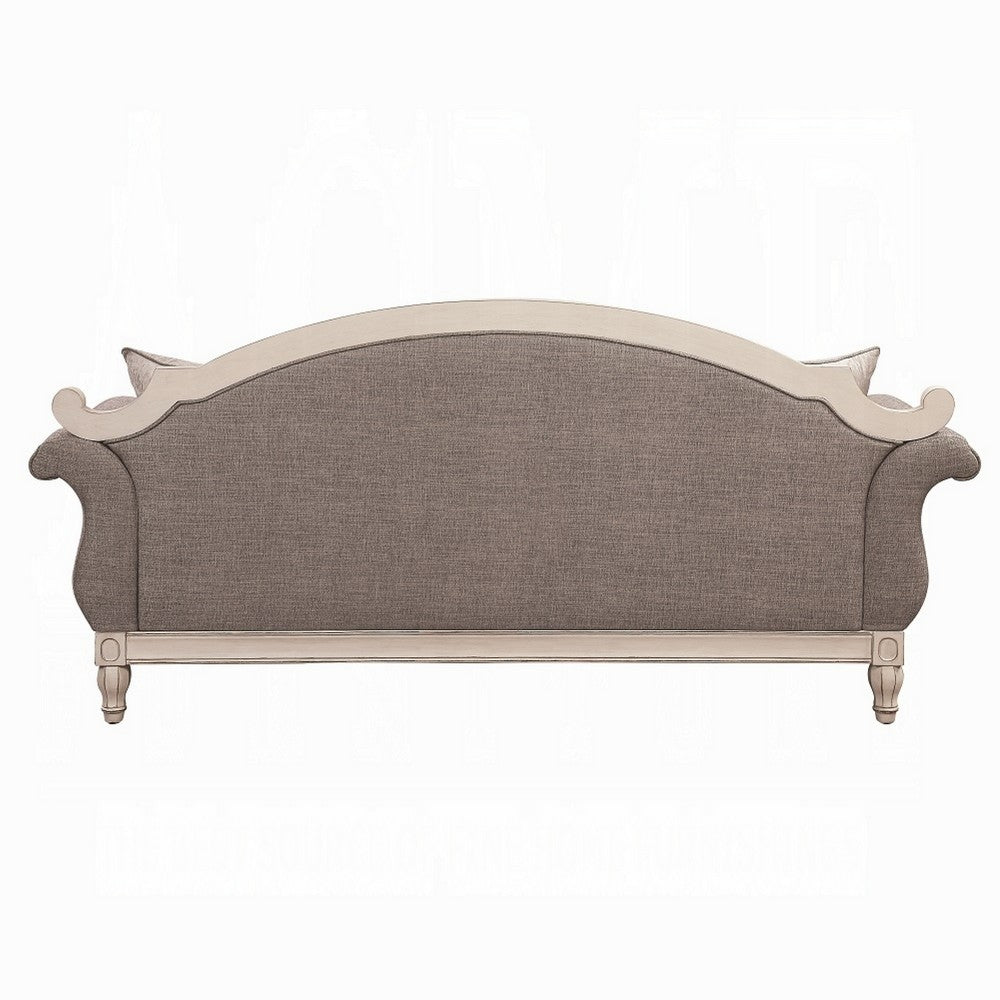 Fil Classic Sofa with 4 Pillow | Button Tufting | Antique White Trim 88"
