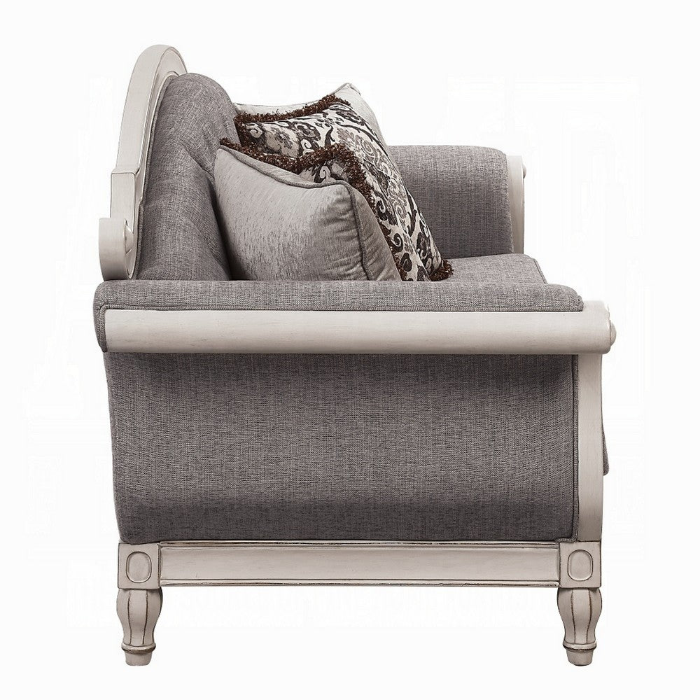 Fil Classic Sofa with 4 Pillow | Button Tufting | Antique White Trim 88"