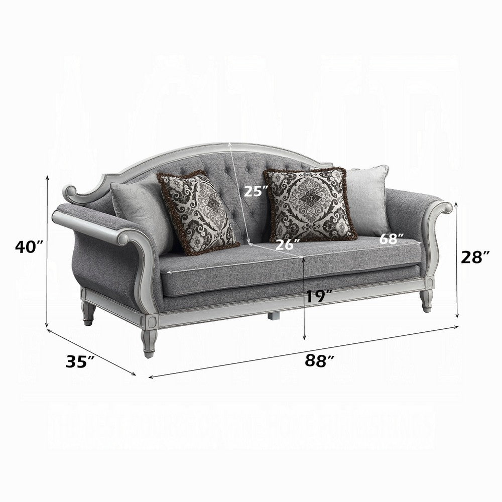 Fil Classic Sofa with 4 Pillow | Button Tufting | Antique White Trim 88"