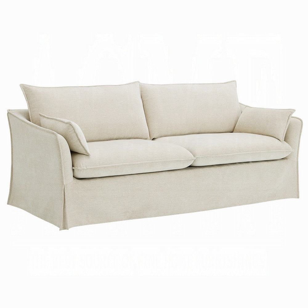 Seya Modern Sofa with 2 Pillow | Beige Linen Plush Cushions | 82"