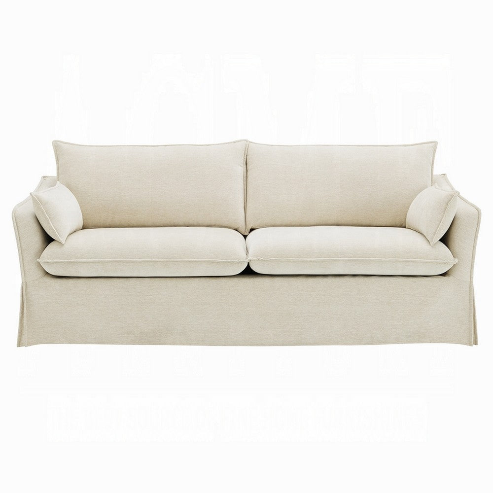 Seya Modern Sofa with 2 Pillow | Beige Linen Plush Cushions | 82"