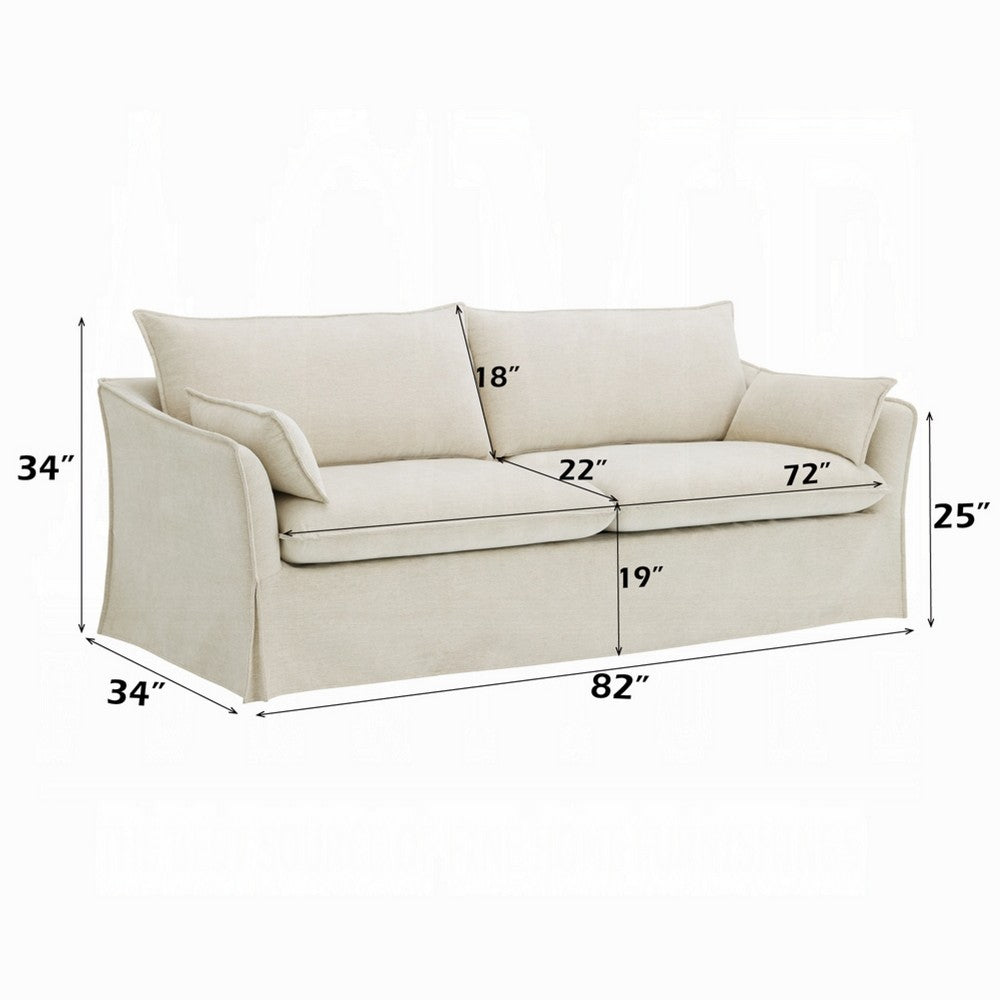 Seya Modern Sofa with 2 Pillow | Beige Linen Plush Cushions | 82"