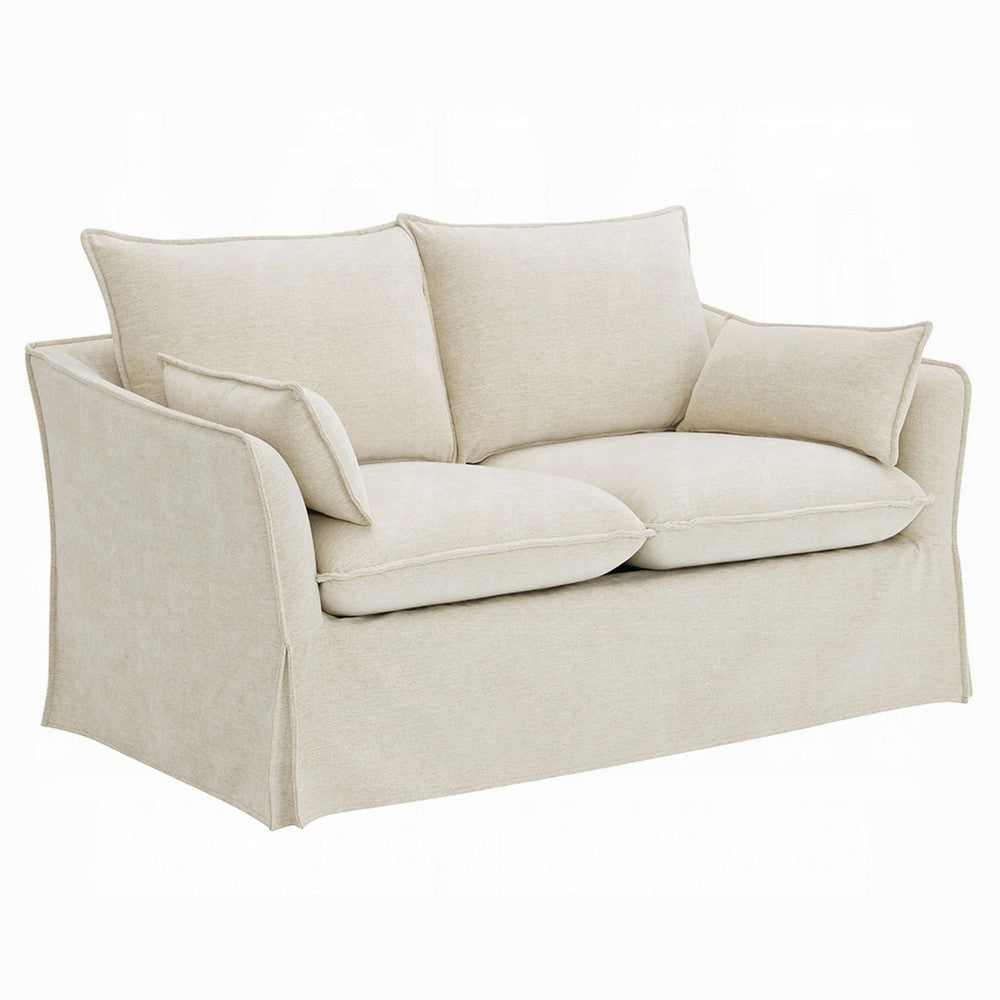 Seya Modern Loveseat with 2 Pillow | Beige Linen Plush Cushions | 58"