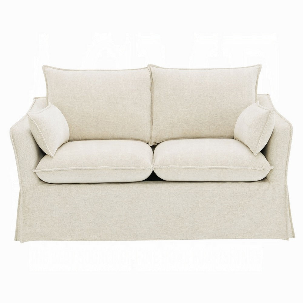 Seya Modern Loveseat with 2 Pillow | Beige Linen Plush Cushions | 58"