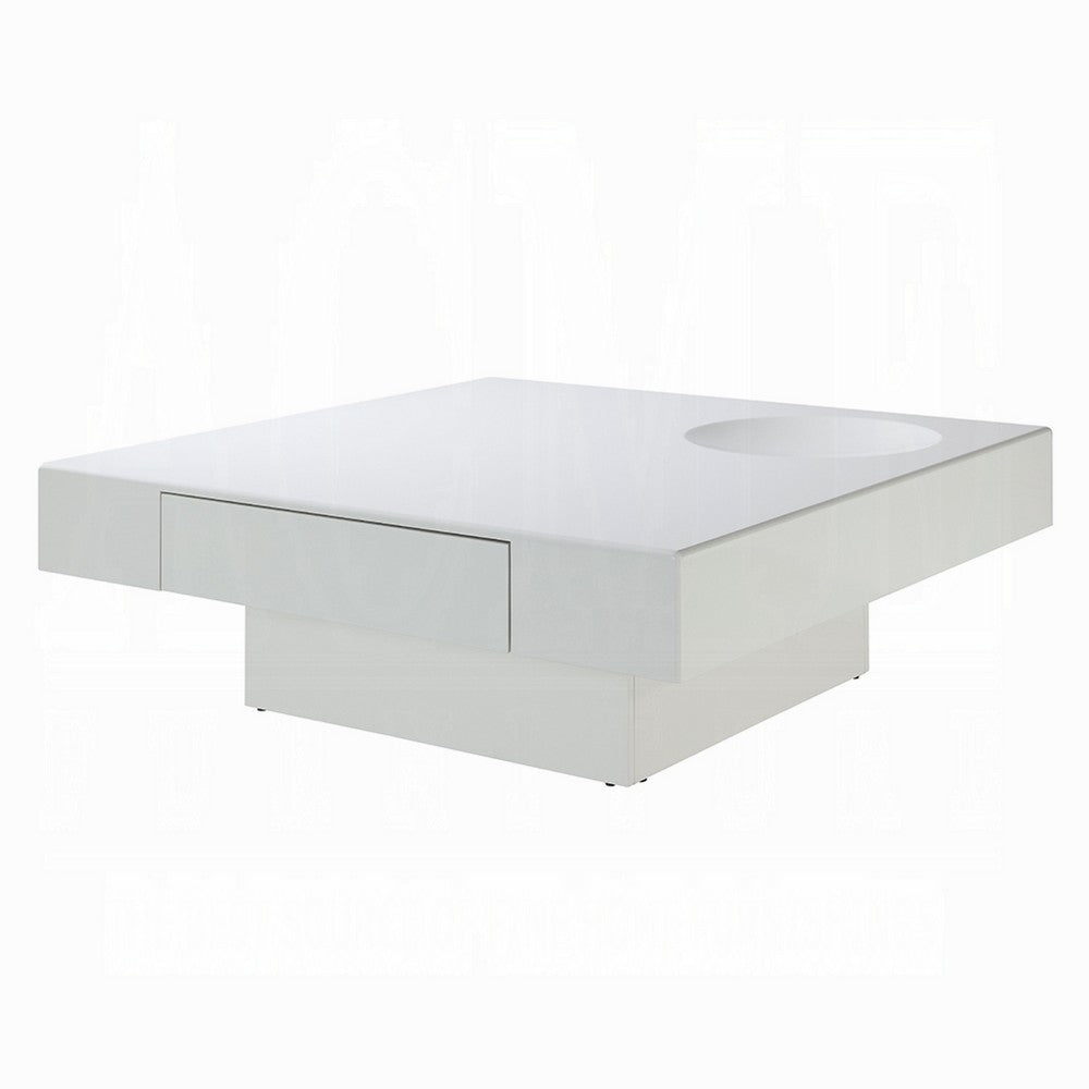 Keya Coffee Table | 43" Square Plinth Top | High Gloss White Finish