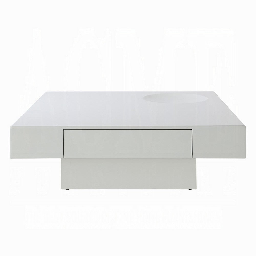 Keya Coffee Table | 43" Square Plinth Top | High Gloss White Finish