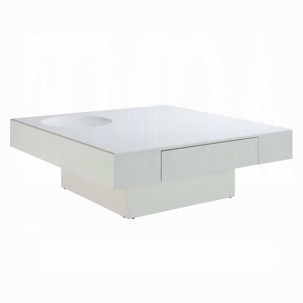 Keya Coffee Table | 43" Square Plinth Top | High Gloss White Finish