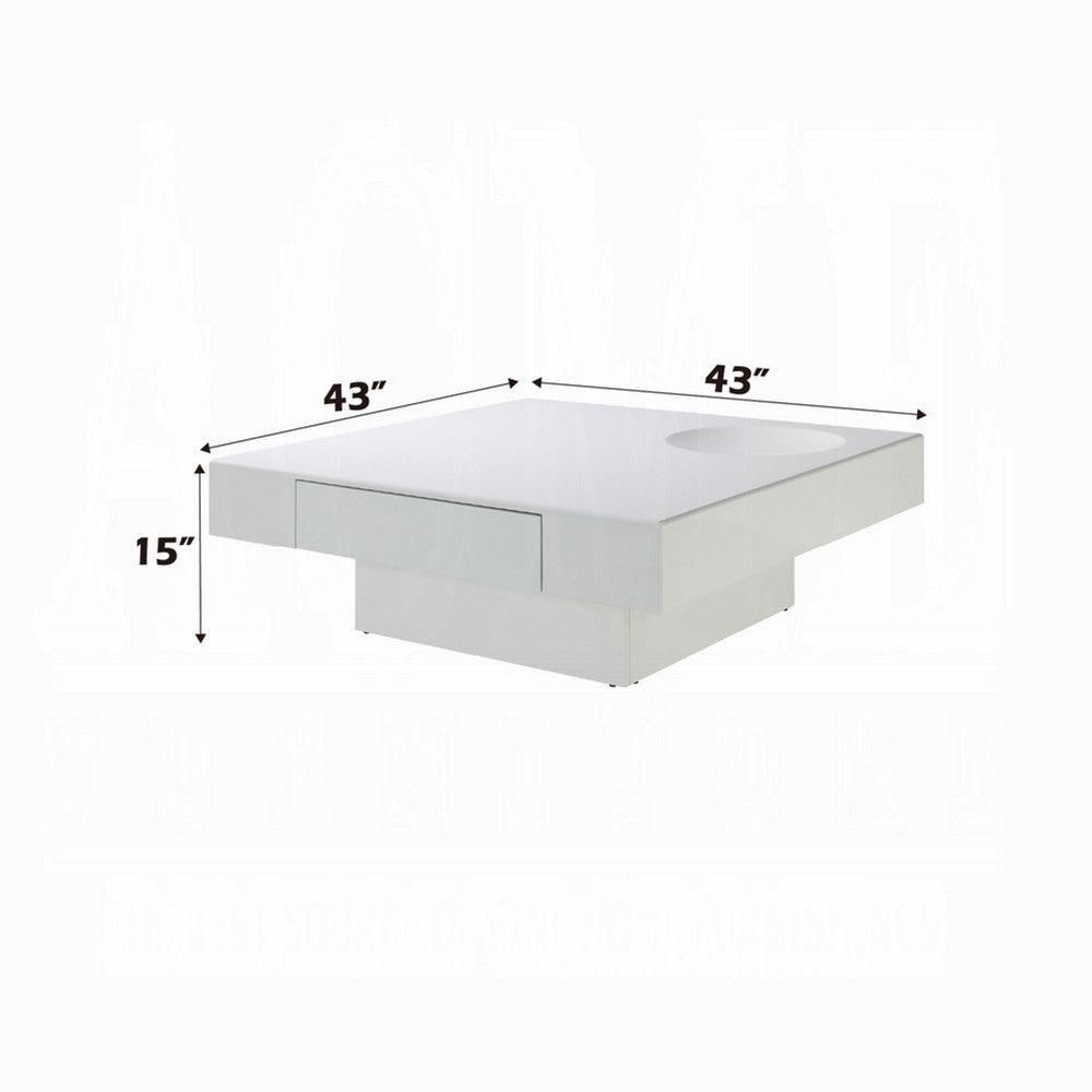 Keya Coffee Table | 43" Square Plinth Top | High Gloss White Finish