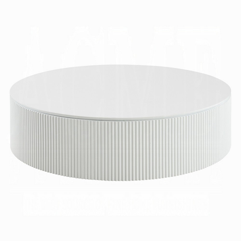 Del Modern Coffee Table | 47" Round Top | Glossy White Ribbed Base