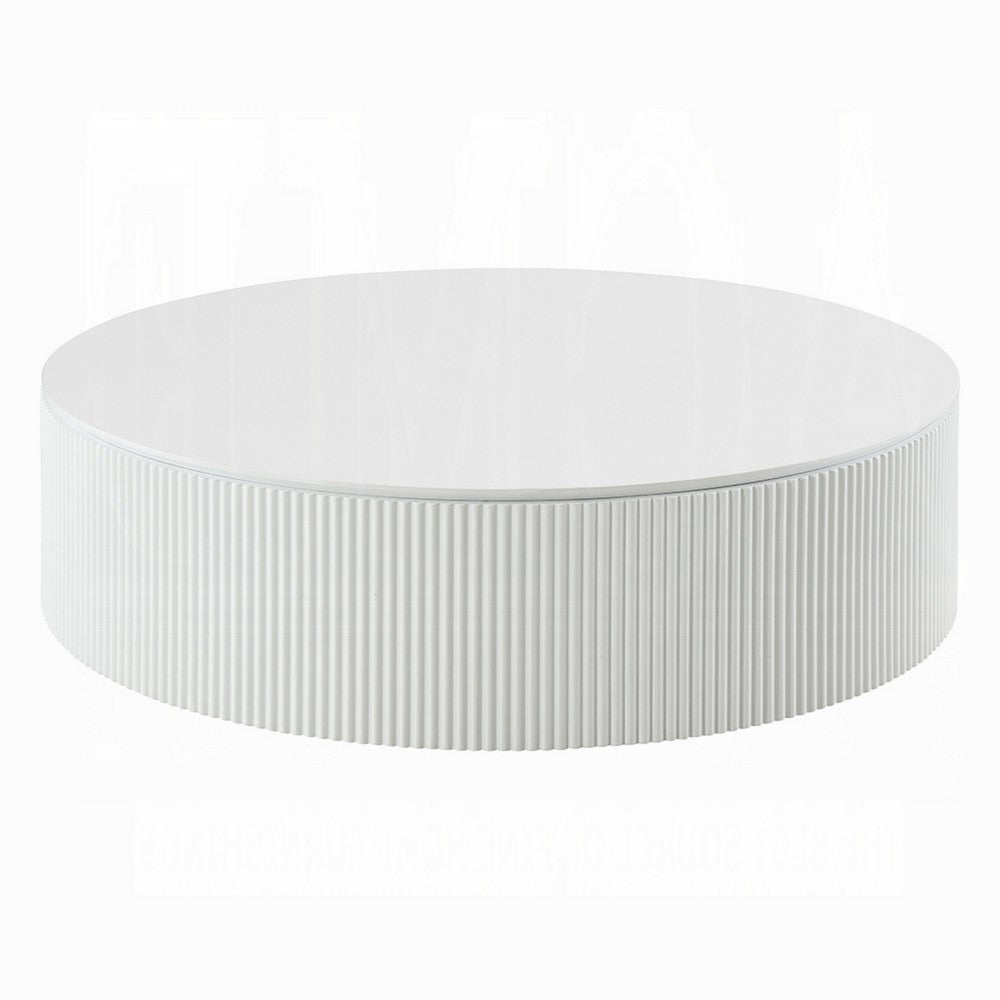 Del Modern Coffee Table | 47" Round Top | Glossy White Ribbed Base