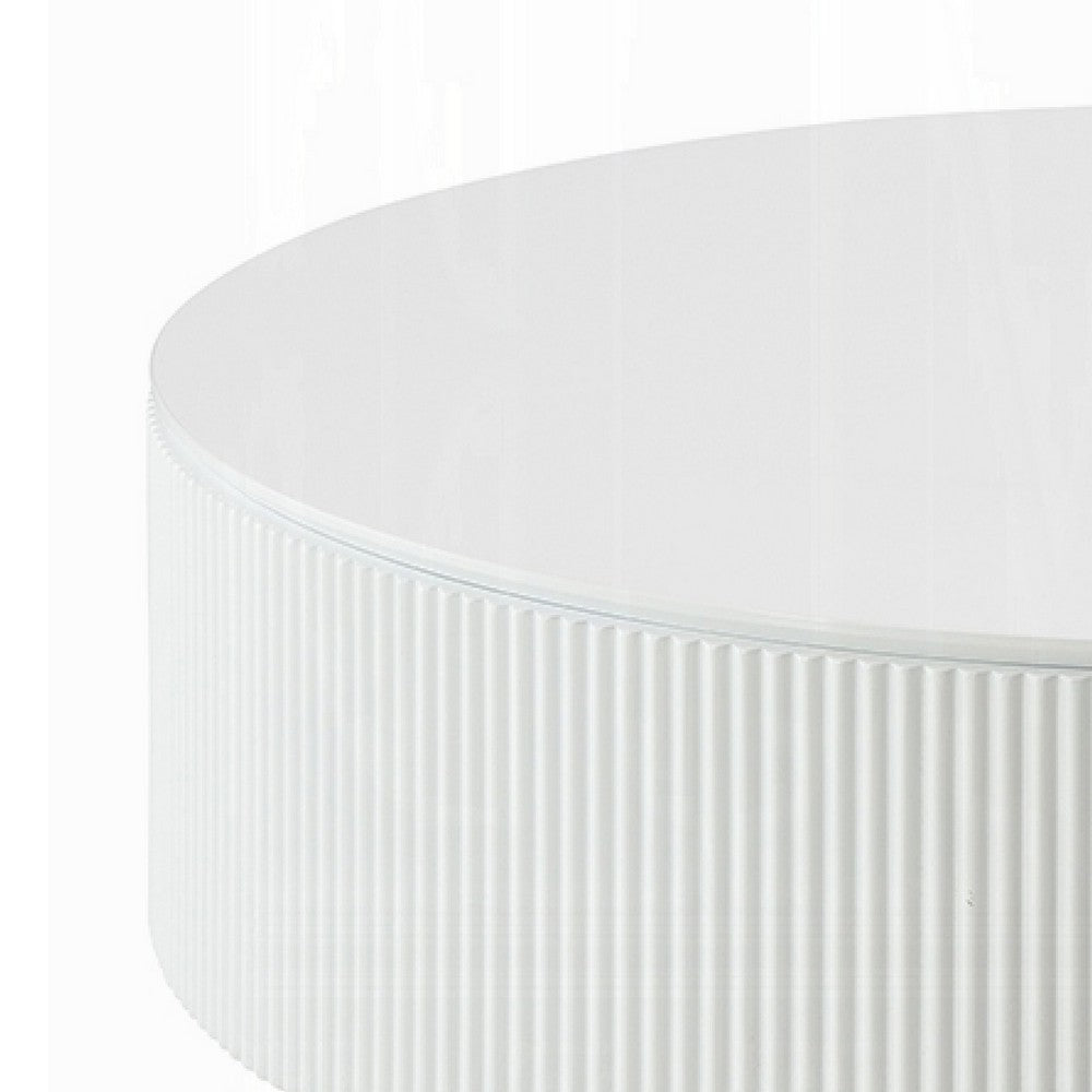 Del Modern Coffee Table | 47" Round Top | Glossy White Ribbed Base