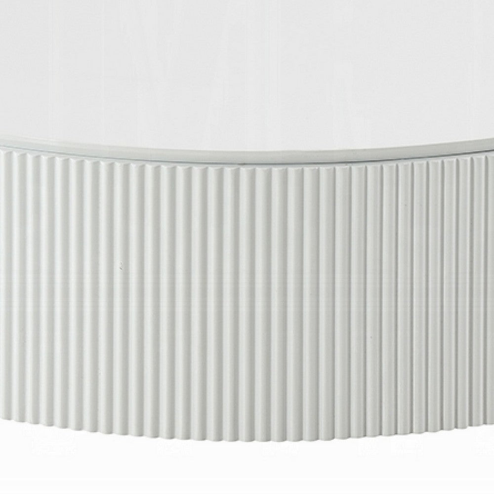 Del Modern Coffee Table | 47" Round Top | Glossy White Ribbed Base