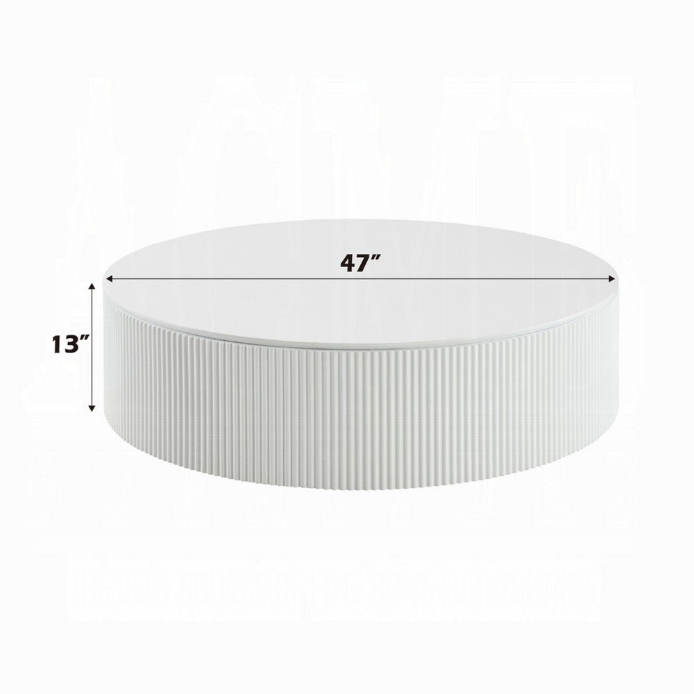 Del Modern Coffee Table | 47" Round Top | Glossy White Ribbed Base
