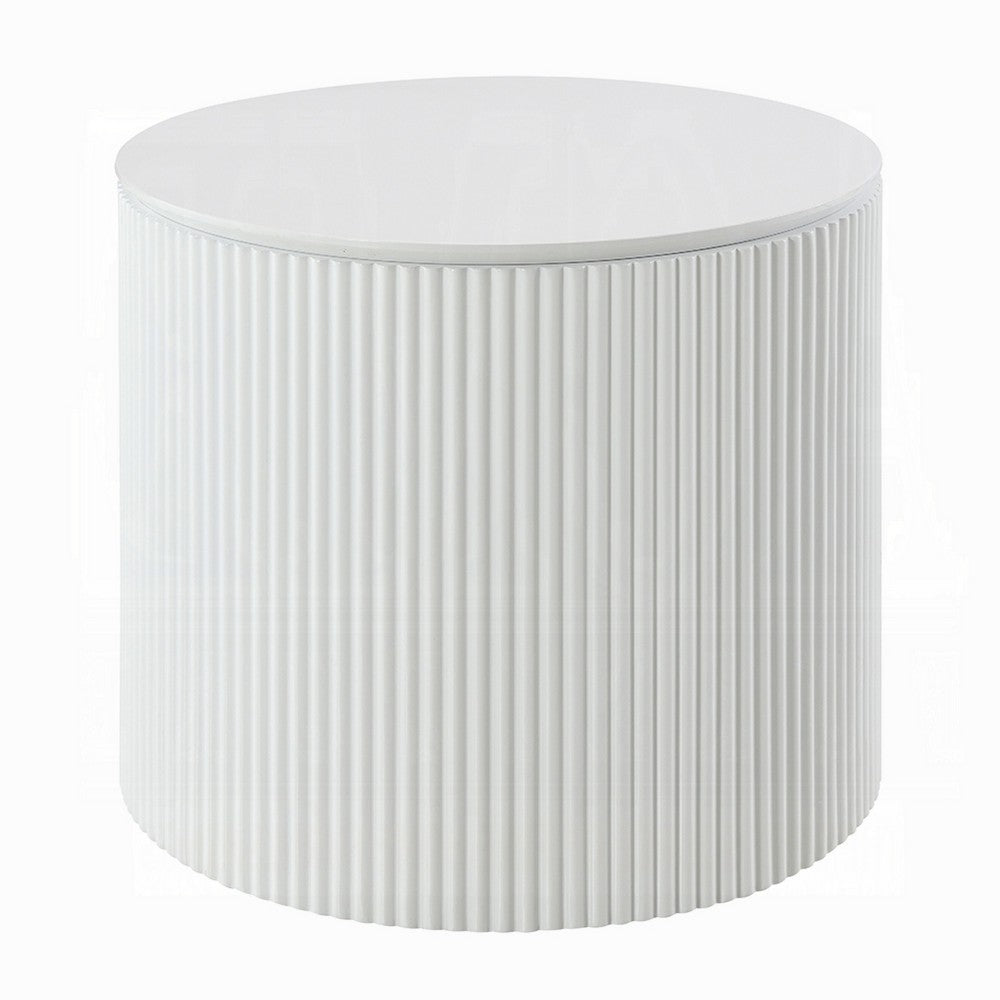 Del Modern Side End Table | 22" Round Top | Glossy White Ribbed Base