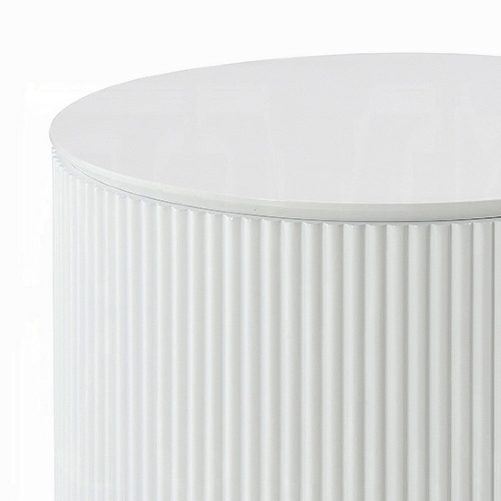 Del Modern Side End Table | 22" Round Top | Glossy White Ribbed Base