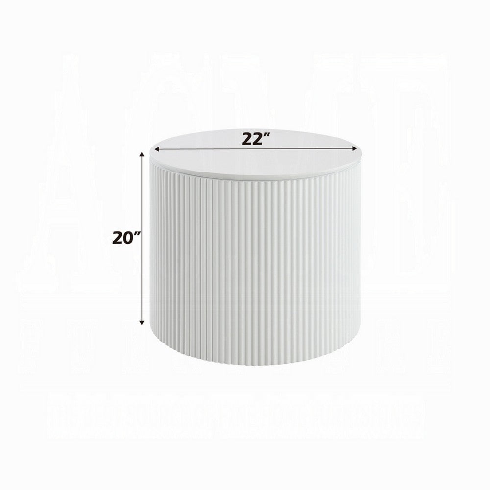 Del Modern Side End Table | 22" Round Top | Glossy White Ribbed Base