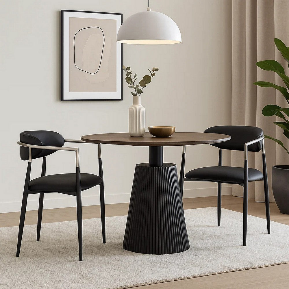 Vonn Dining Armchair Set of 2 | Faux Leather | Curved Back | Black Metal