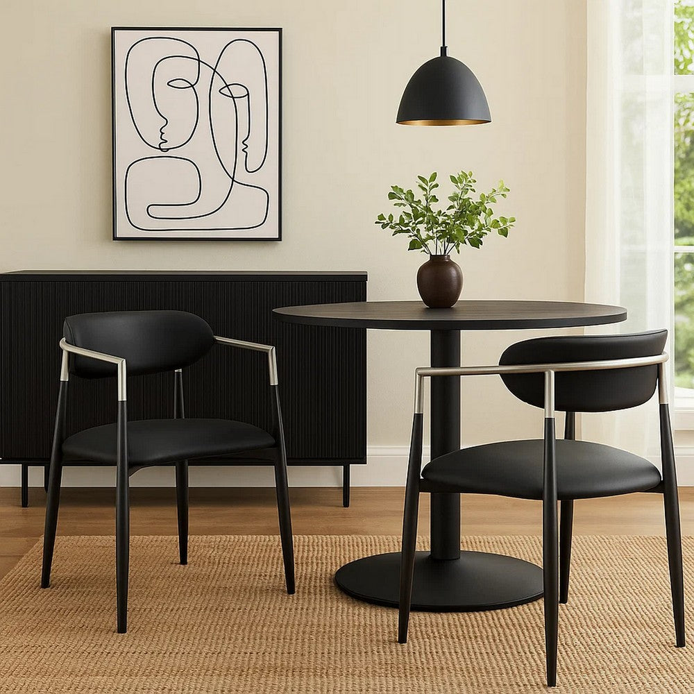 Vonn Dining Armchair Set of 2 | Faux Leather | Curved Back | Black Metal