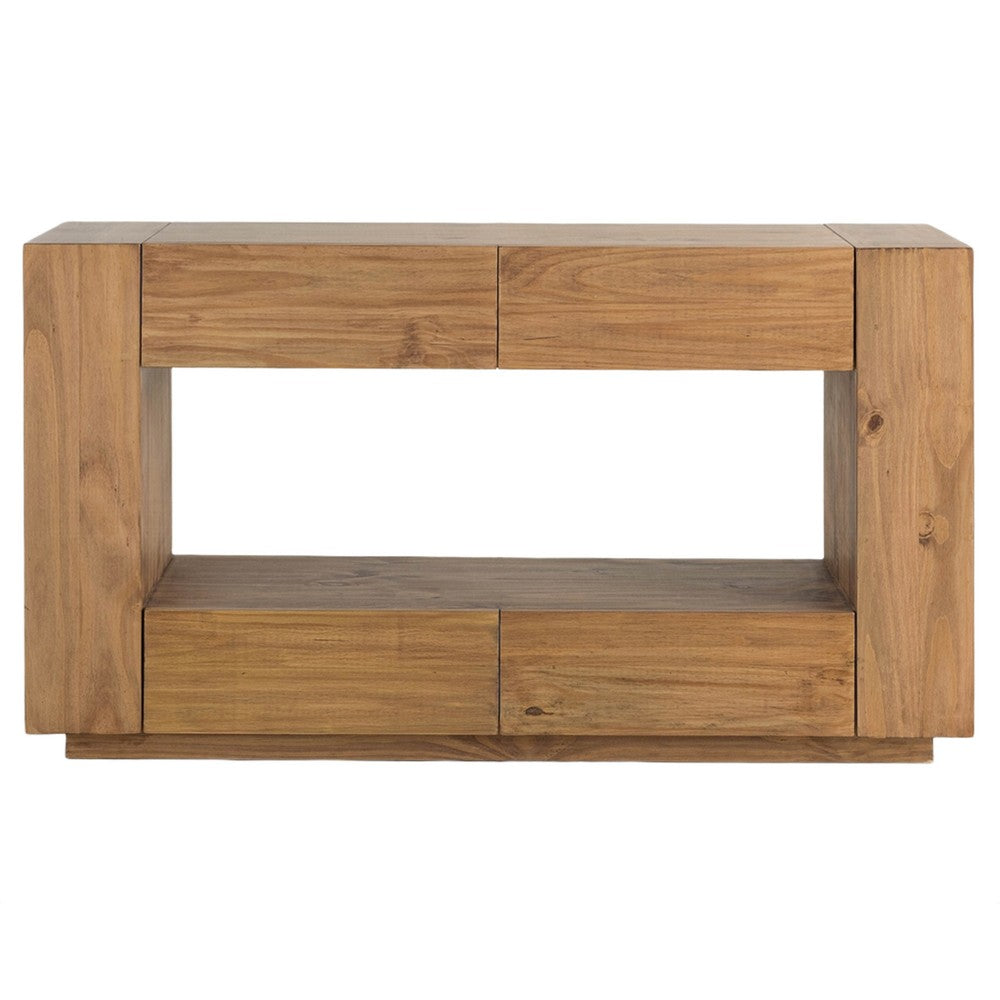 Ayma Sofa Console Table | 4 Drawers | 54" Rectangular | Oak Brown