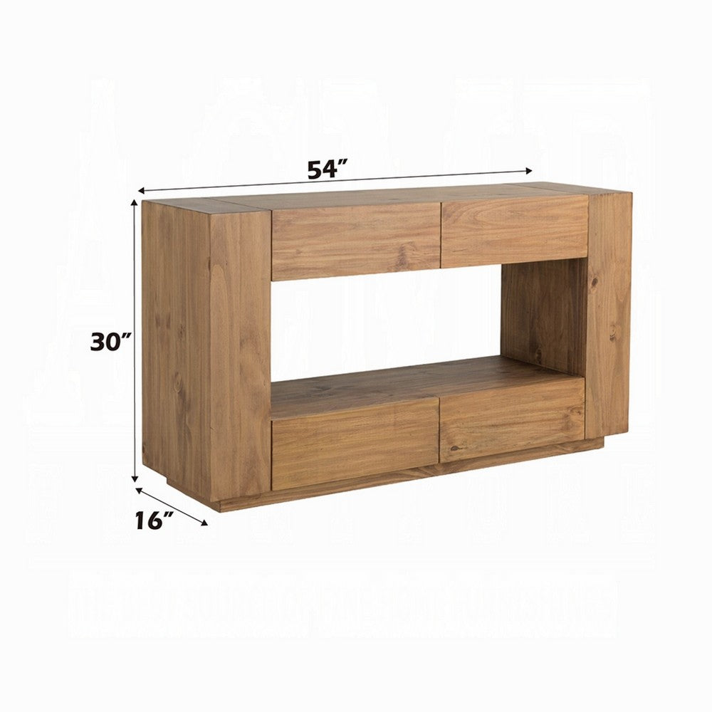 Ayma Sofa Console Table | 4 Drawers | 54" Rectangular | Oak Brown