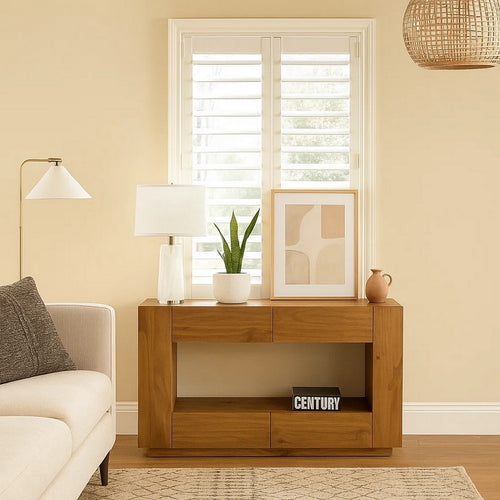 Ayma Sofa Console Table | 4 Drawers | 54" Rectangular | Oak Brown