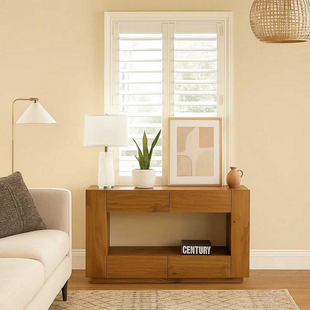Ayma Sofa Console Table | 4 Drawers | 54" Rectangular | Oak Brown