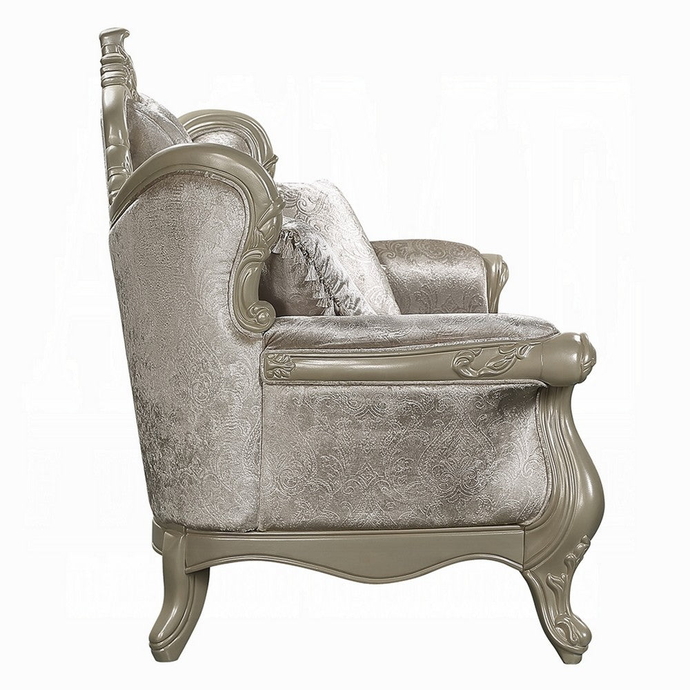 Bertha Baroque Loveseat with 3 Pillows | Tufted Champagne Gray | 70"