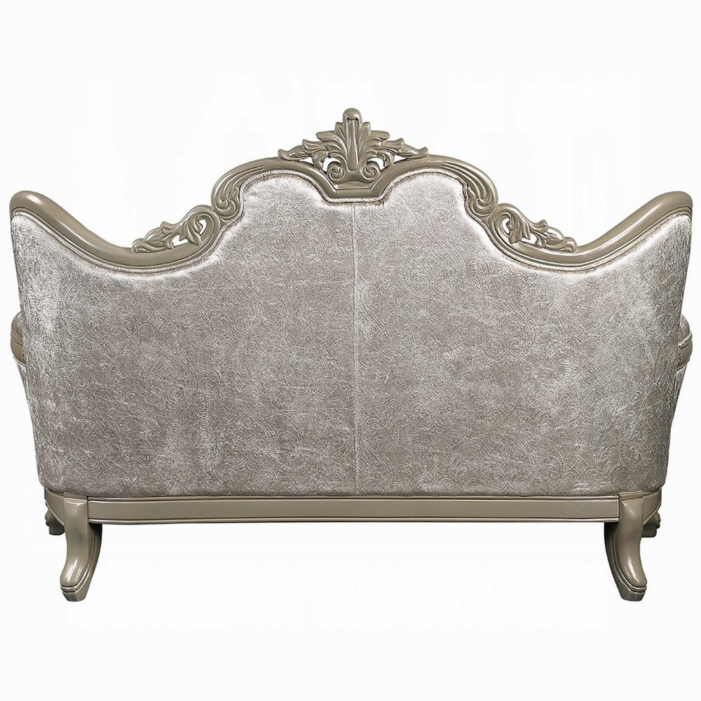 Bertha Baroque Loveseat with 3 Pillows | Tufted Champagne Gray | 70"