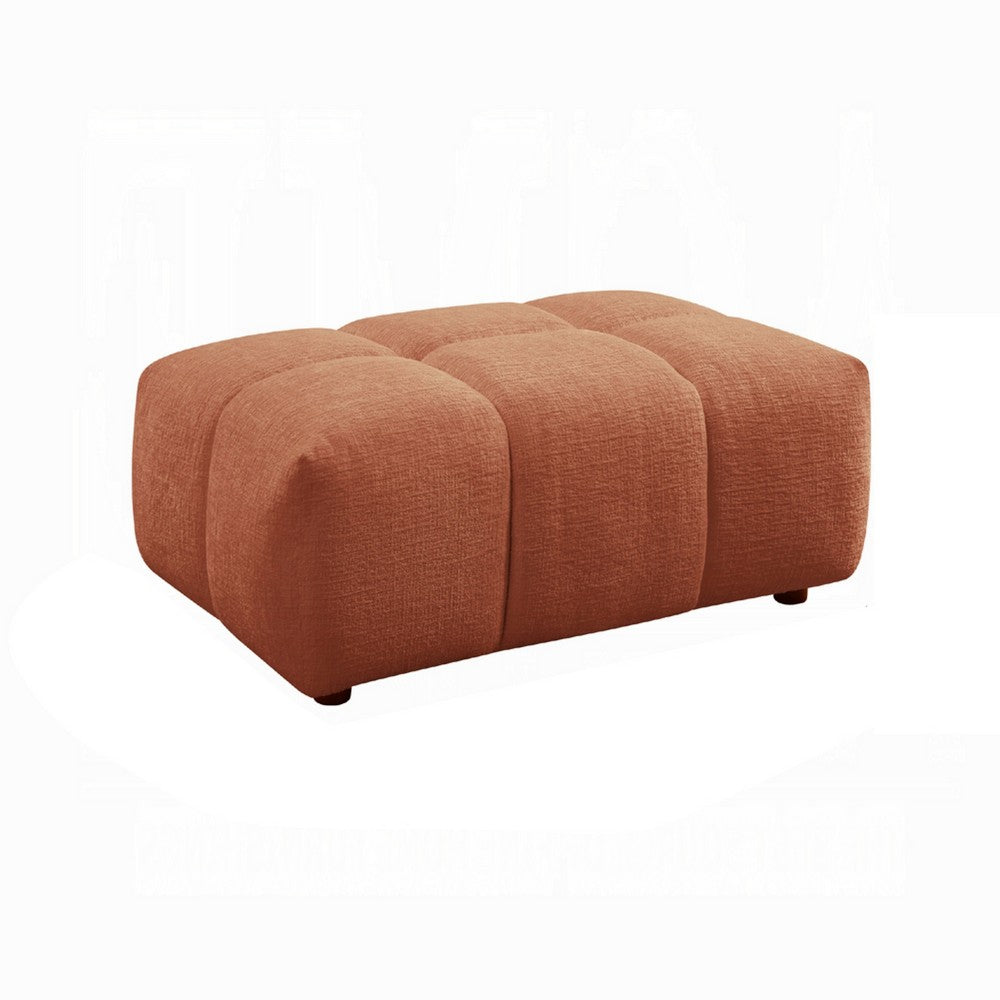 Leya Modular Ottoman | Tufted Coral Red Linen | 43" Rectangular Seat