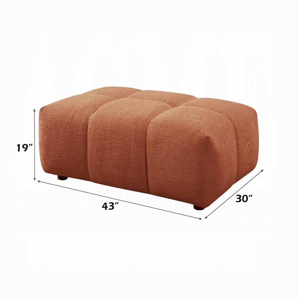 Leya Modular Ottoman | Tufted Coral Red Linen | 43" Rectangular Seat