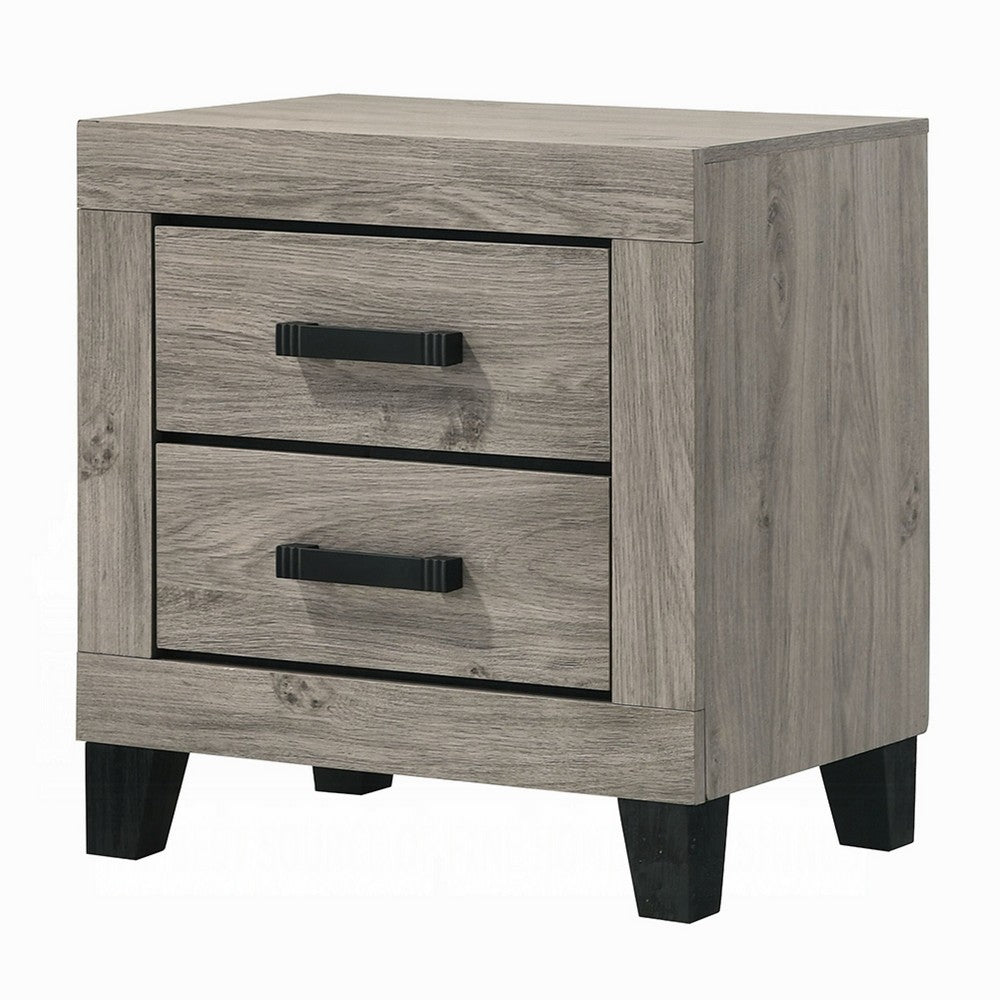 Rachy Nightstand | 2 Drawers w Black Metal Handles | Farmhouse Light Gray