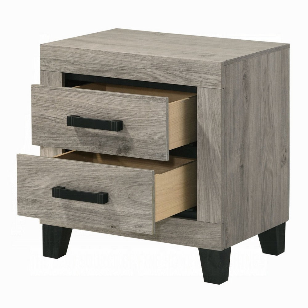 Rachy Nightstand | 2 Drawers w Black Metal Handles | Farmhouse Light Gray
