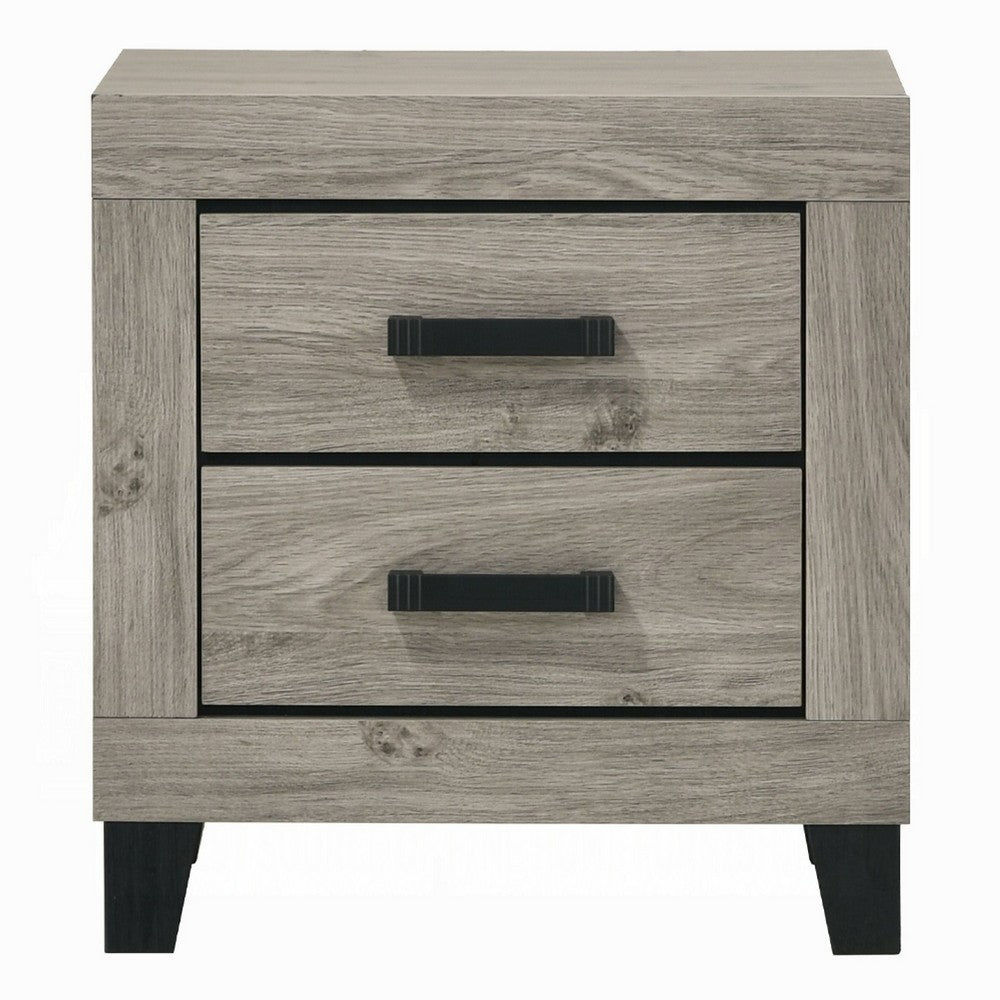 Rachy Nightstand | 2 Drawers w Black Metal Handles | Farmhouse Light Gray