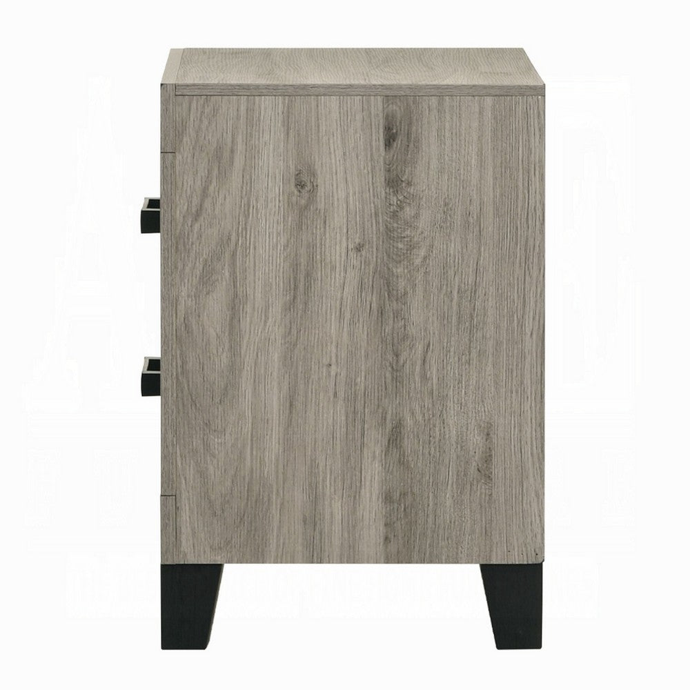 Rachy Nightstand | 2 Drawers w Black Metal Handles | Farmhouse Light Gray