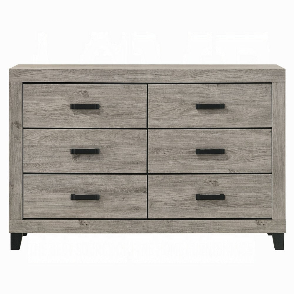 Rachy Dresser | 6 Drawers with Black Handles | Farmhouse Light Gray