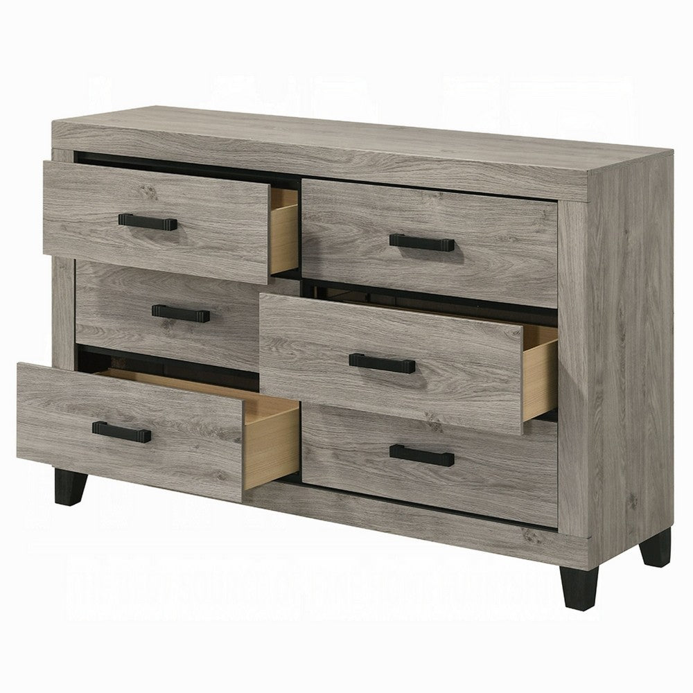 Rachy Dresser | 6 Drawers with Black Handles | Farmhouse Light Gray