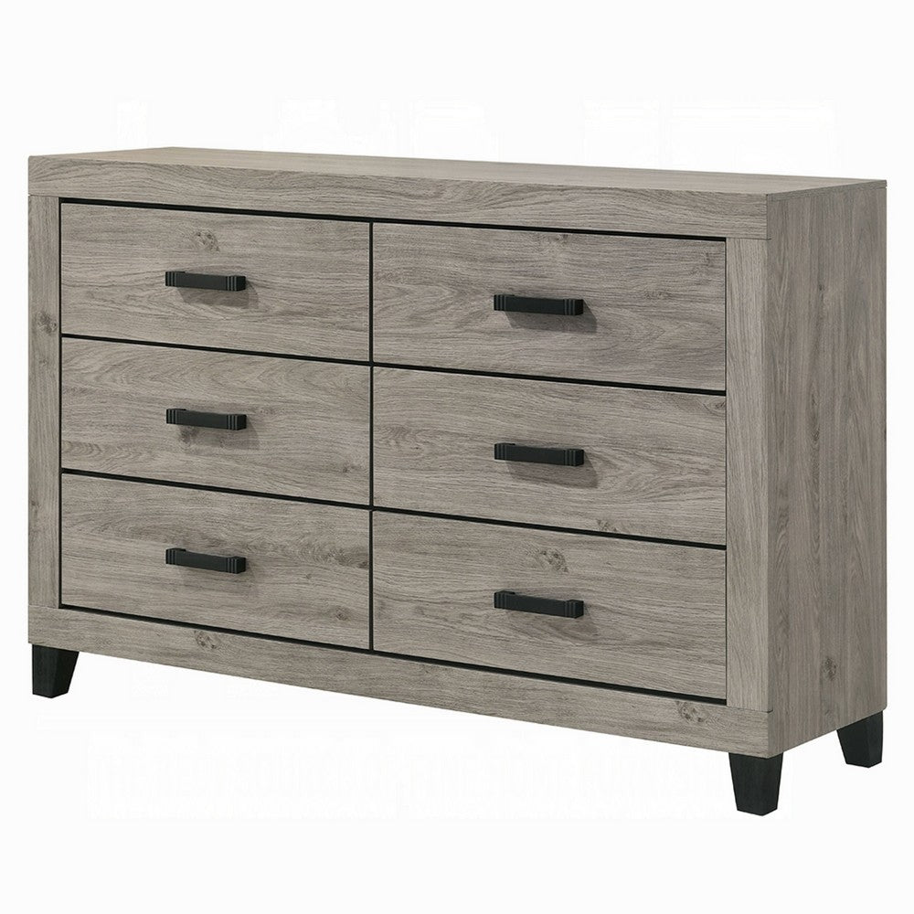 Rachy Dresser | 6 Drawers with Black Handles | Farmhouse Light Gray