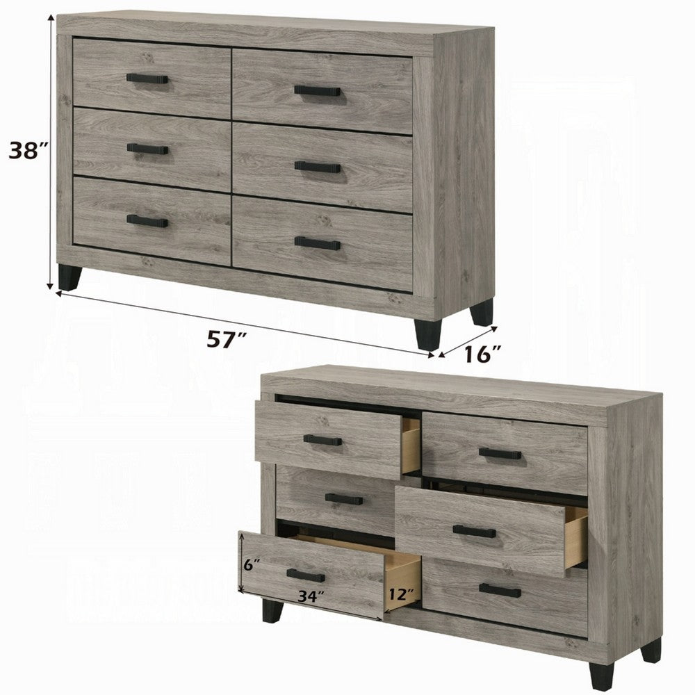 Rachy Dresser | 6 Drawers with Black Handles | Farmhouse Light Gray