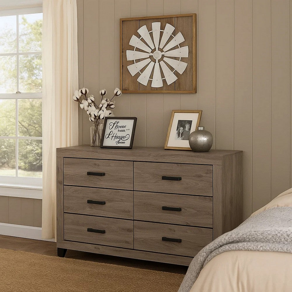 Rachy Dresser | 6 Drawers with Black Handles | Farmhouse Light Gray