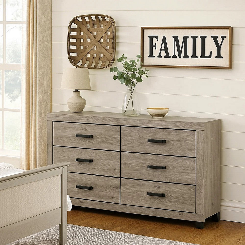 Rachy Dresser | 6 Drawers with Black Handles | Farmhouse Light Gray