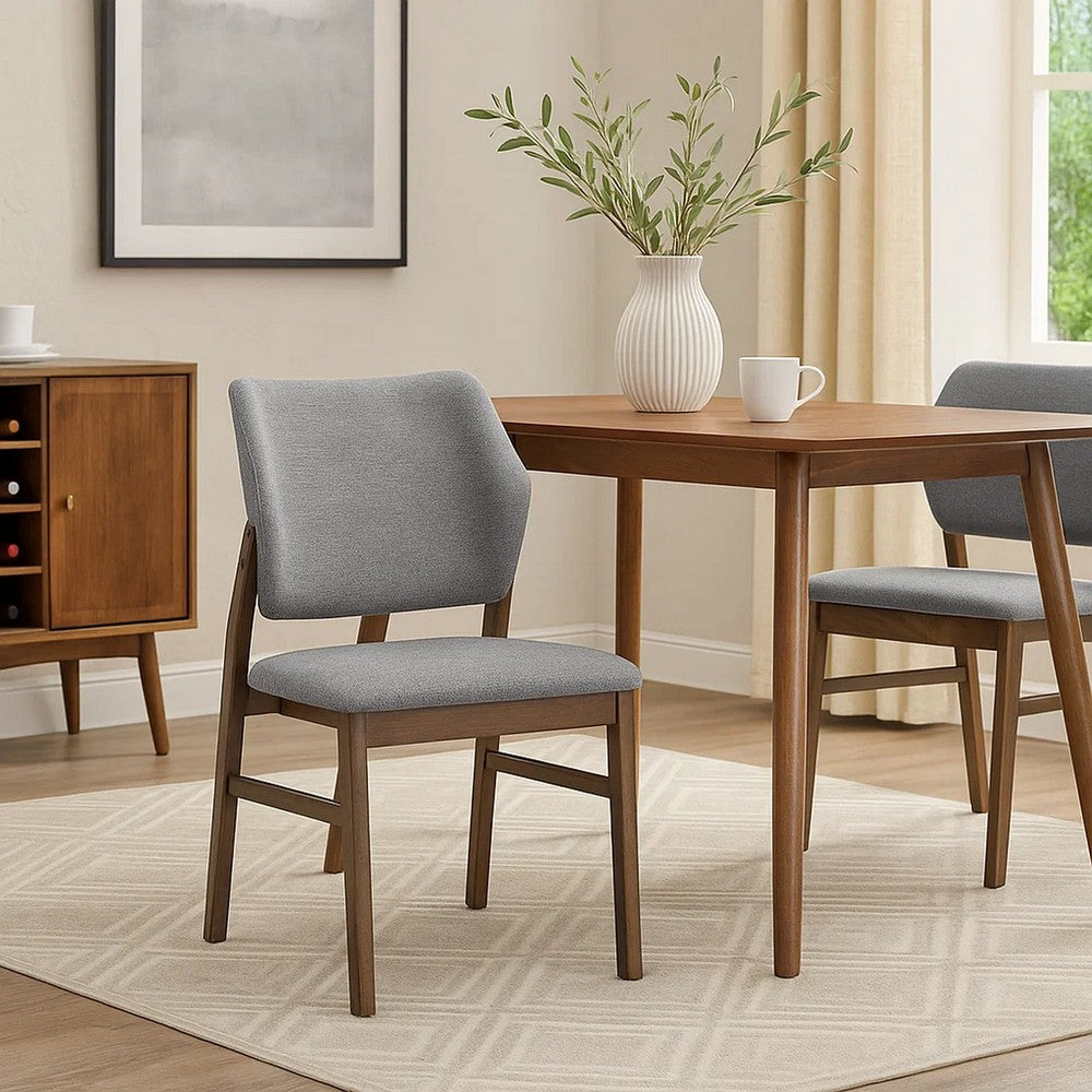 Nory Dining Side Chair Set of 2 | Gray Linen Seat & Back | Walnut Brown