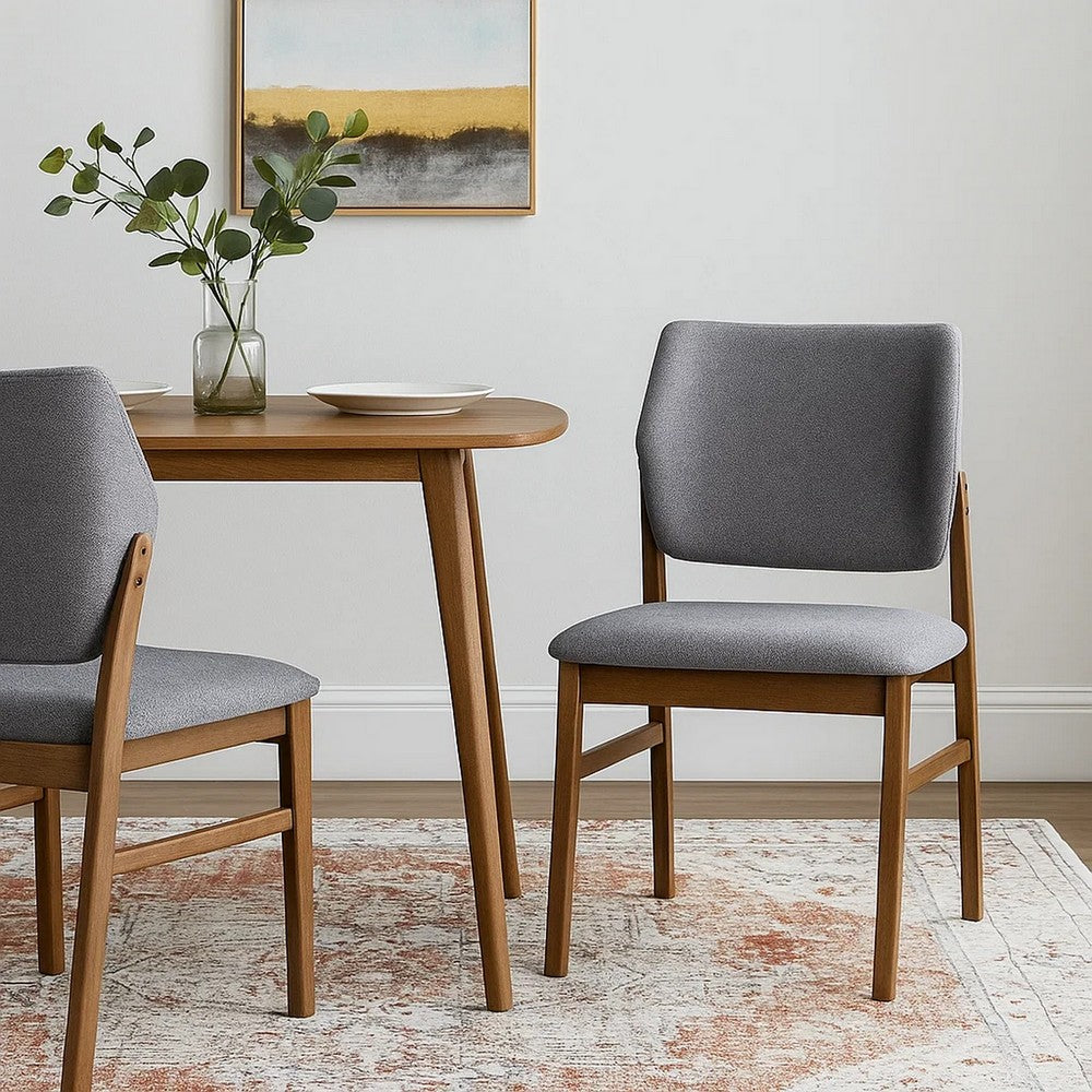 Nory Dining Side Chair Set of 2 | Gray Linen Seat & Back | Walnut Brown