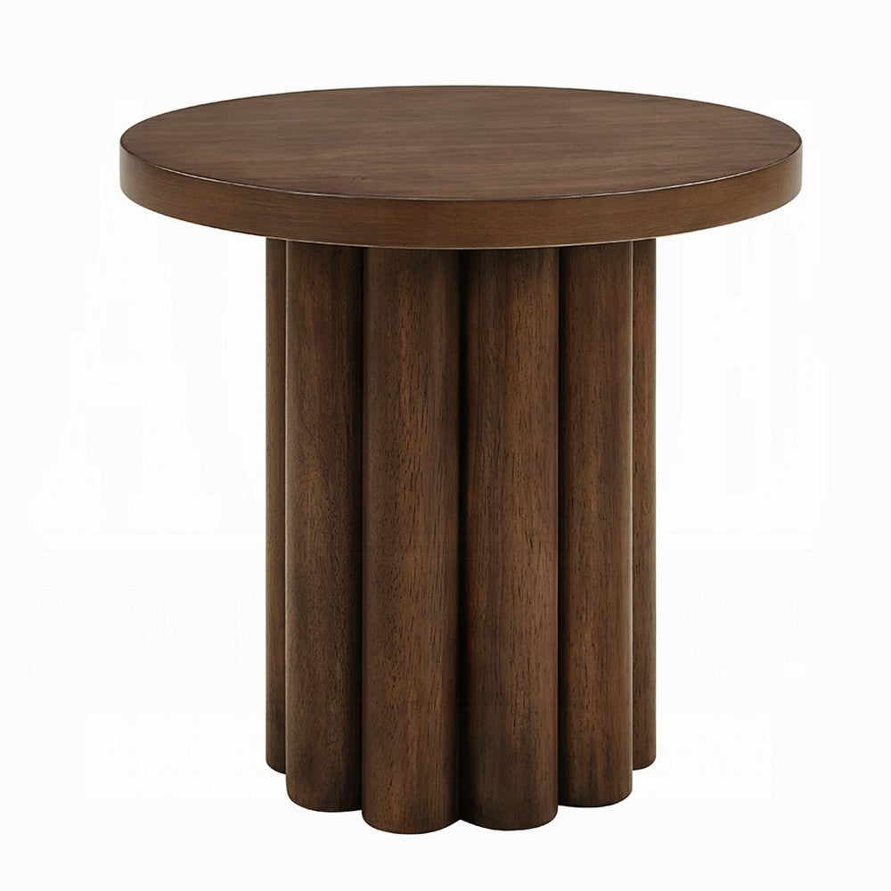 Sana Side End Table | 20" Round Top | Rustic Fluted Base | Dark Brown
