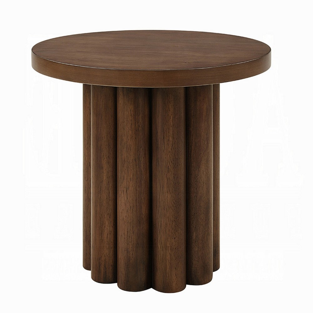 Sana Side End Table | 20" Round Top | Rustic Fluted Base | Dark Brown