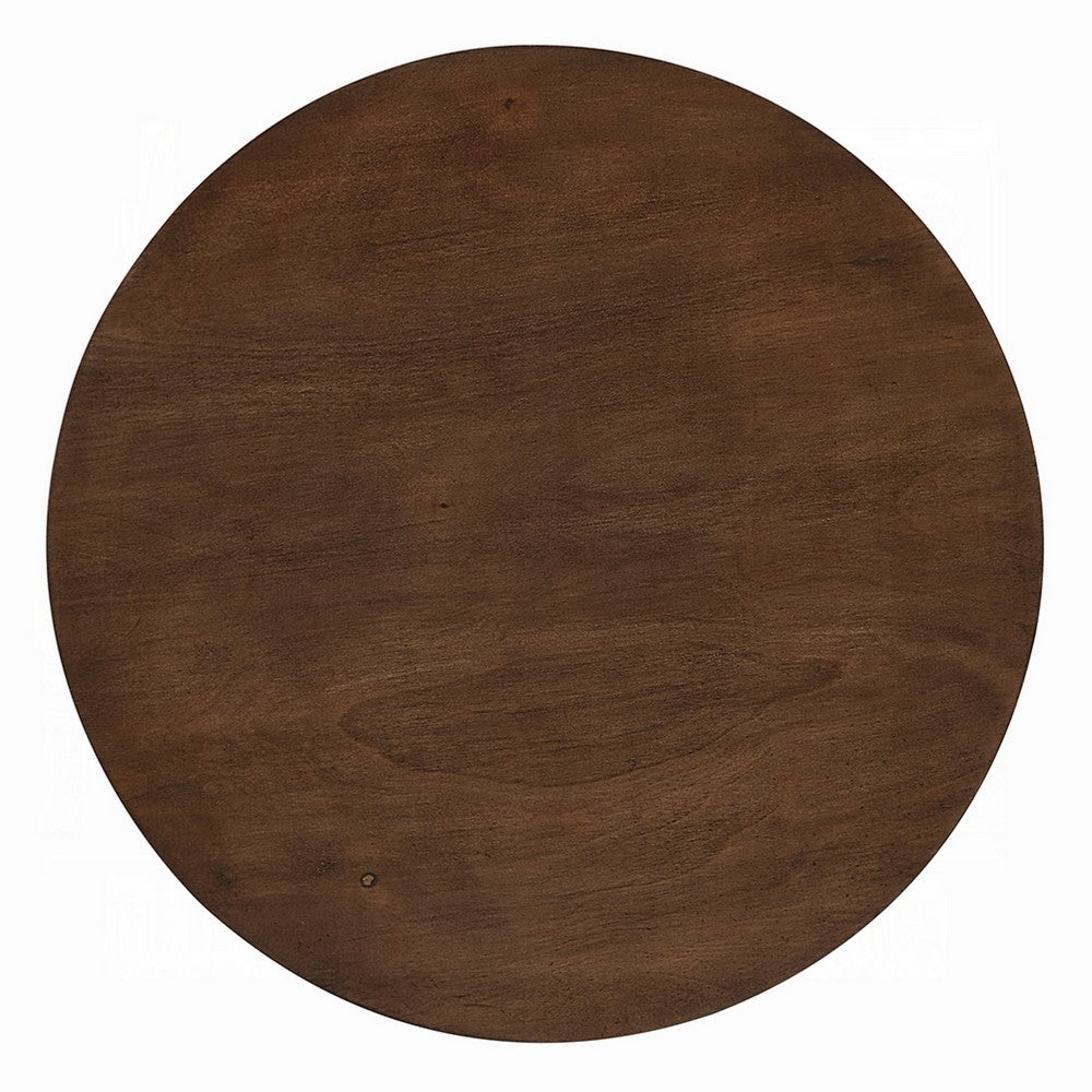 Sana Side End Table | 20" Round Top | Rustic Fluted Base | Dark Brown
